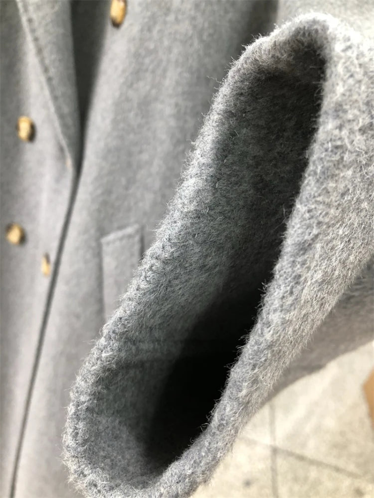 High-end 100% Wool Double-sided Coat Long Women Loose Double-breasted Long Sleeve Lace-up Solid Real Wool Jacket Autumn Winter