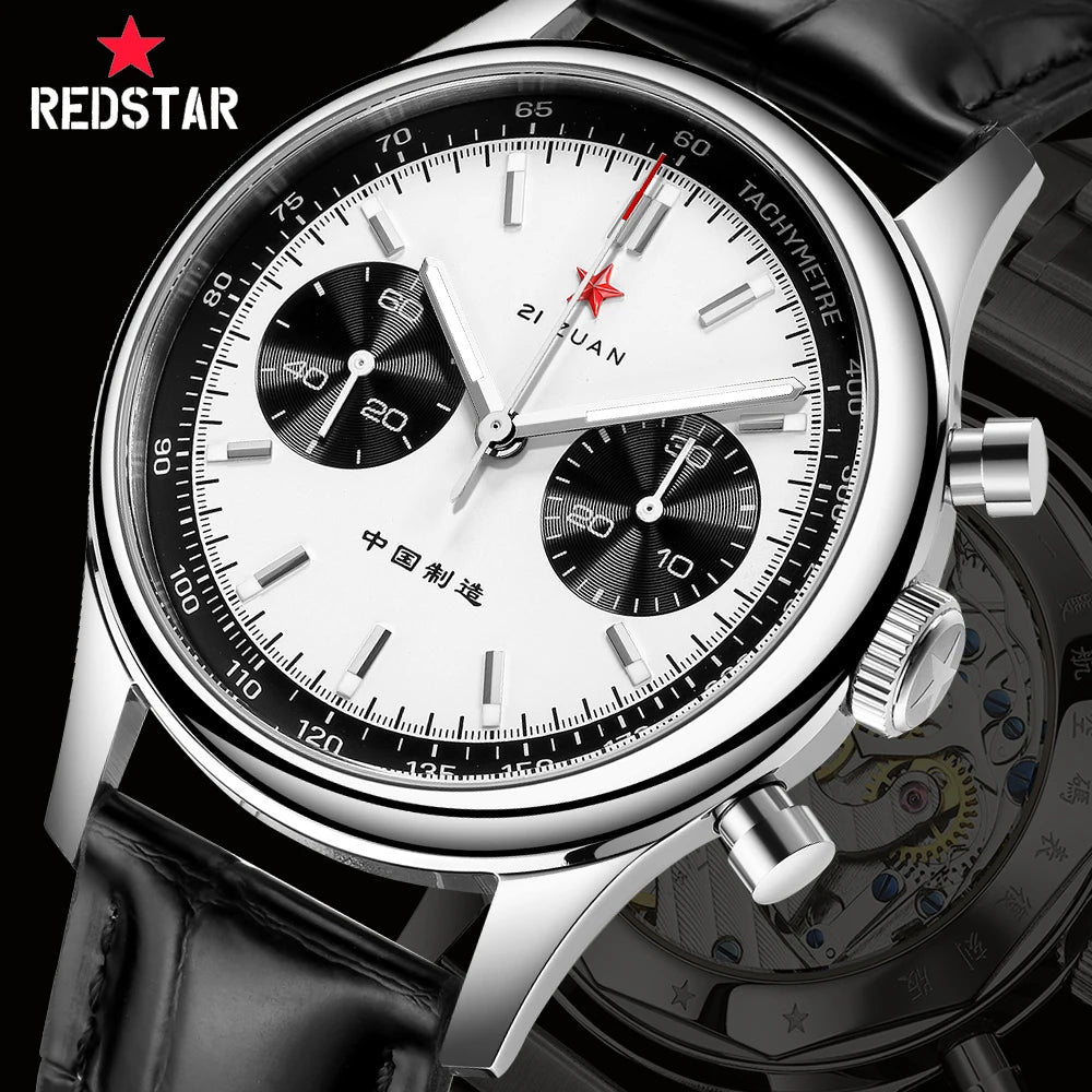 Red Star 40mm Panda 1963 Chronograph Men Watches Original ST901 Movement Hand Winding Male Pilots Clock Mechanical Wristwatches