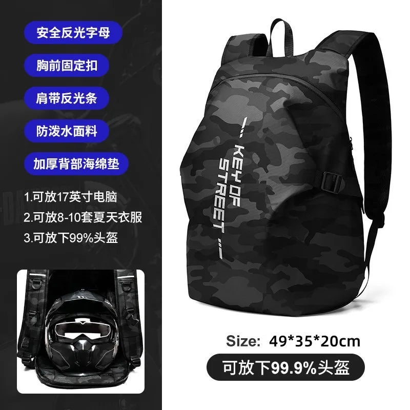 Helmet Backpack for Motorcycle Cycling Large Capacity Waterproof Helmet Storage Bag with Reflective Stripe Hiking Backpack