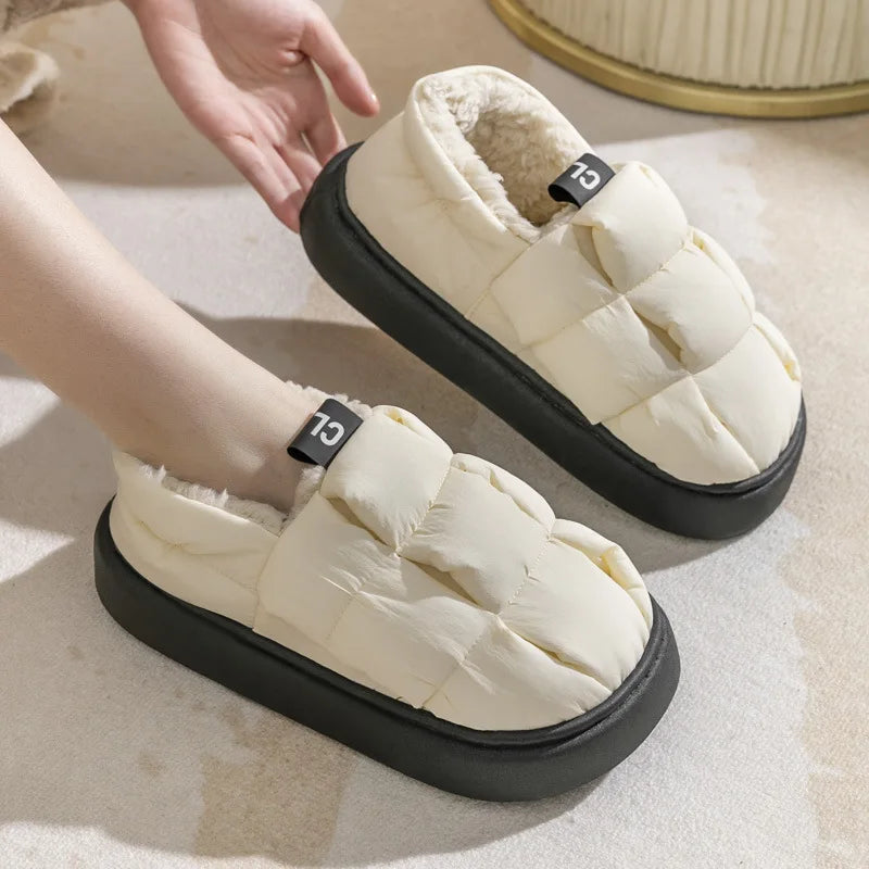 Comwarm Plush Lined House Slippers For Women Men Winter Outdoor Non-slip Fur Fluffy Bread Shoe Soft Cozy Warm Fuzzy Cotton Shoes