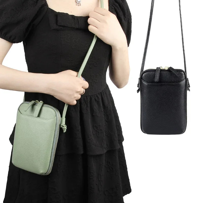 Brand Mini Shoulder Bags for Women's Genuine Leather Zipper Crossbody Handbag Fashion Phone Purse Ladies Small Bag with Keyring
