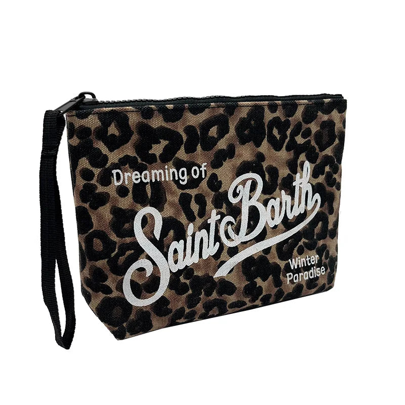 2025 New Handbag European and American Women's Handbag Leopard Canvas Diving Handbag SAINT BARTH Zero Wallet