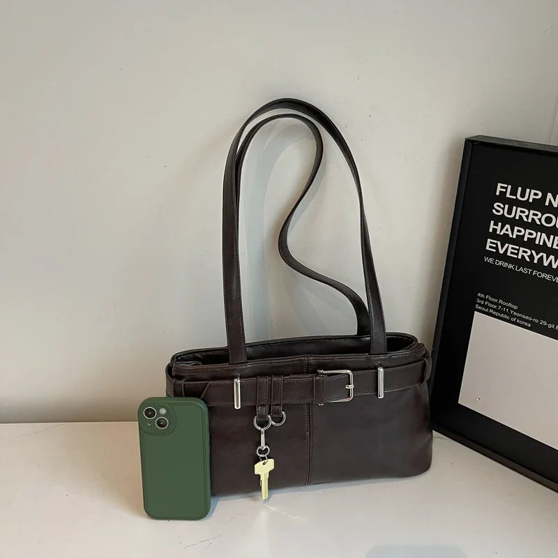Sewing Thread Pu Fashion Shoulder Bags Zipper Sewing Thread Large Capacity 2025 High Quality Bags for Women Bolsa Mujer