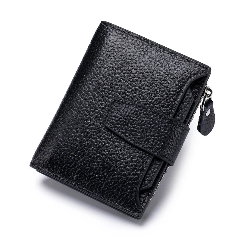 Genuine Leather Women RFID Wallet Large Capacity Bifold with Zipper Coin Pocket & 4 ID Windows