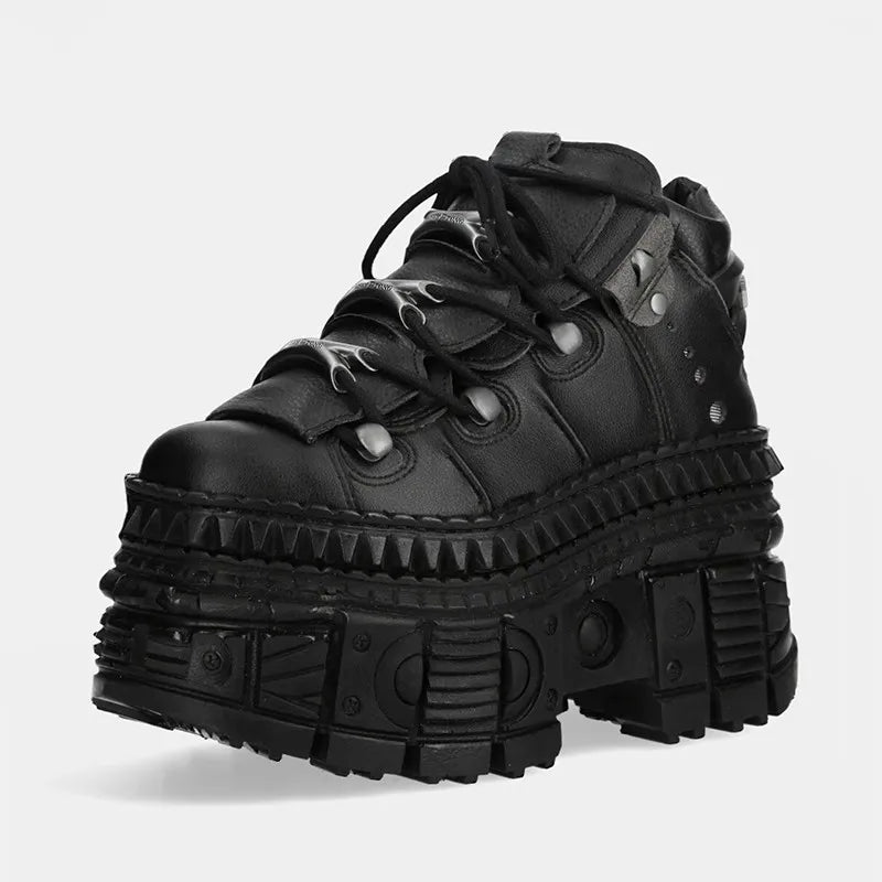 2025 New Punk Style Women Shoes Lace-up Heel Height 10CM Platform Shoes Woman Metal Decor Woman Sneakers Gothic Ankle Rock Boots