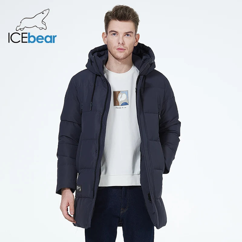 ICEbear 2023 winter men's clothing thicken warm men's jacket hooded men's mid-length coat fashionable cotton jacket MWD3061D