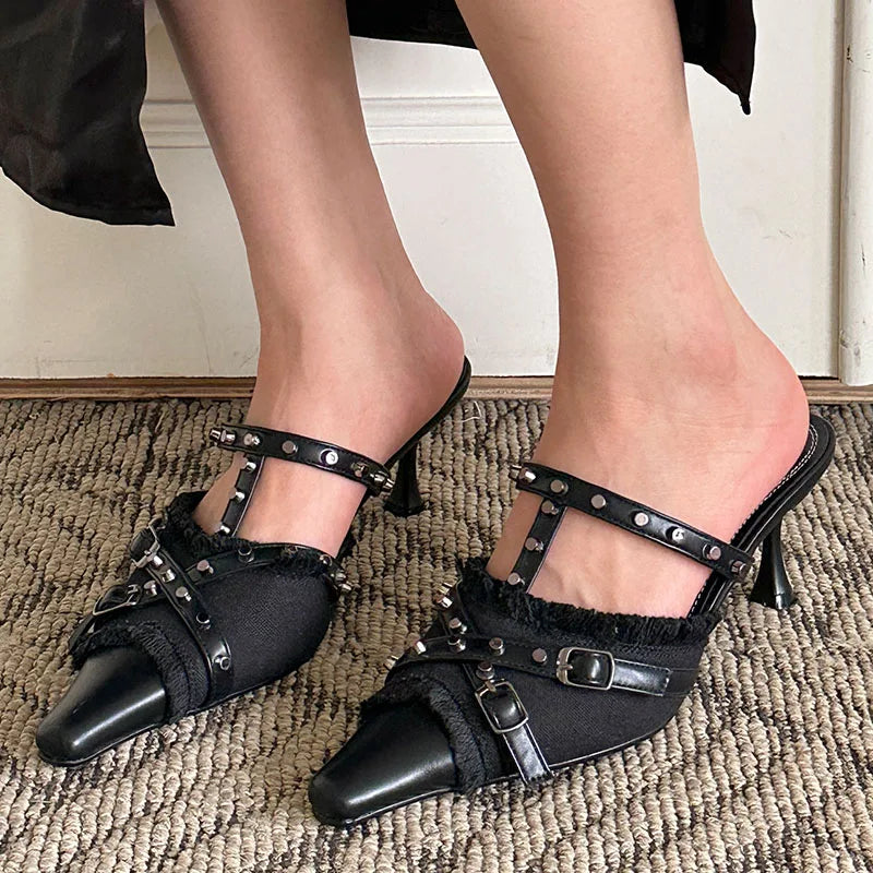 Female Shoes For Thin High Heels Pointed Toe Elegant Ladies Sandals Slingbacks Slides Fashion 2025 Footwear Black Women Pumps