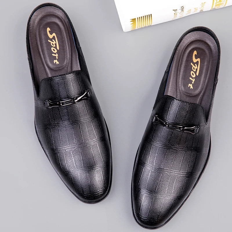 Luxury Brand Half Drag Casual Sandals Shoes Men Slippers Genuine Leather Loafers Lazy Penny Shoes High Quality Slip on Mens Shoe