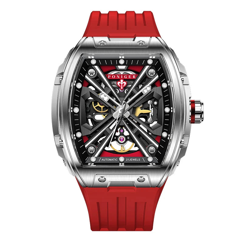 PONIGER New Men's Watch Automatic Movement Mechanical Tourbillon Design Men Watch Stainless Steel Case Waterproof Luminous Watch