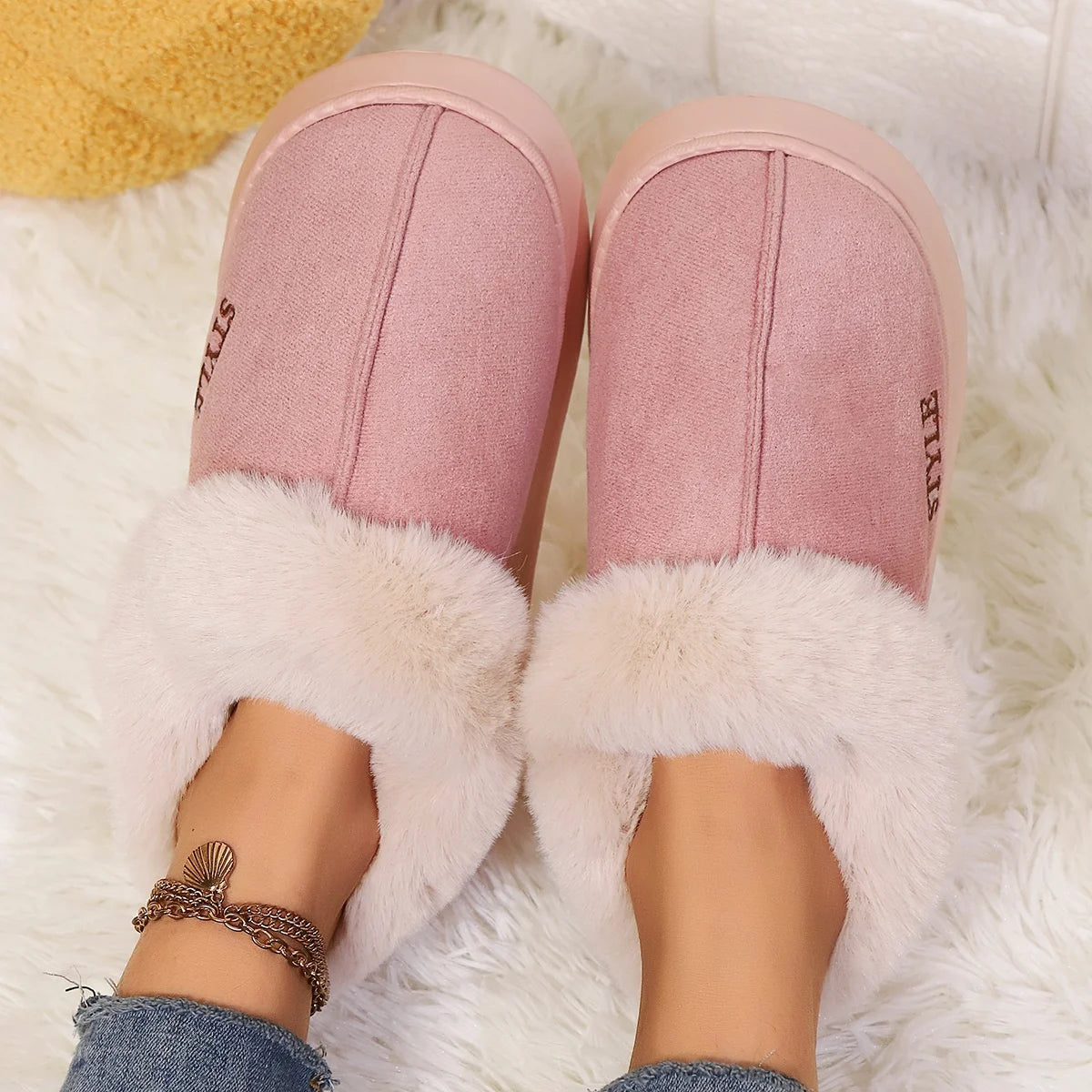 Women's Winter Fur Shoes Male Ankle Boots Platform Slippers Home Warm Fashion Outdoor Basis Thick Wool Wool Short Boots