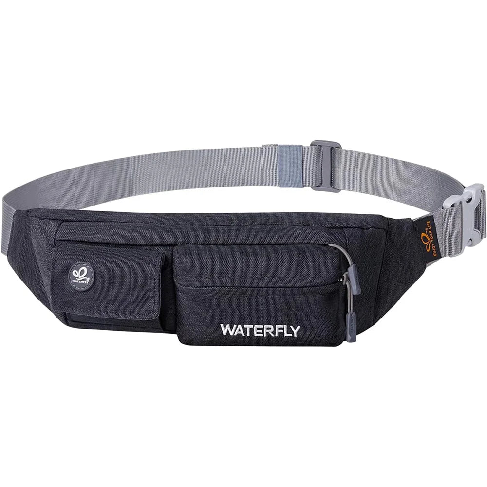 WATERFLY Fanny Pack For Women Men Small Waist Pouch Slim Belt Bag with 4 Pockets For Walking Lightweight Crossbody Chest Bag