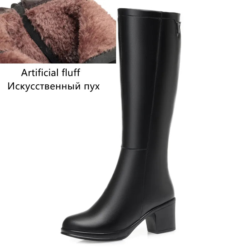 AIYUQI Women Knight Boots Genuine Leather 2025 New Wool Warm Women Winter Boots Round Toe High Heels Fashion Women Long Boots