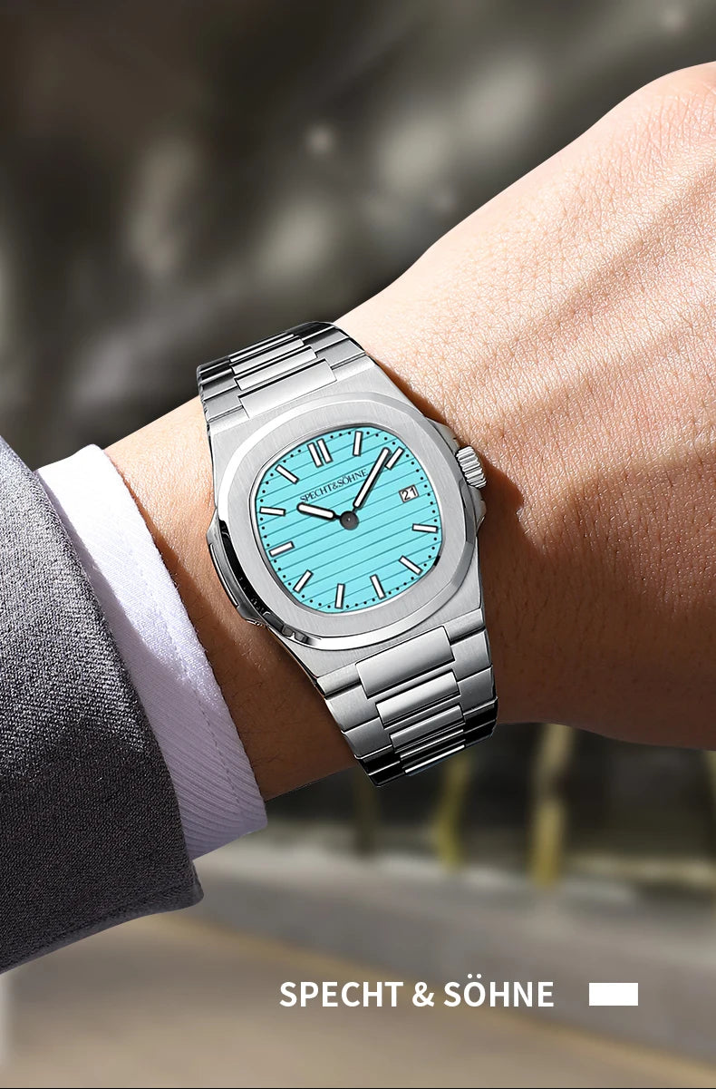 Specht & Söhne New Fashion Ultrathin Mens Watch 39MM Quartz Wristwatch Stainless Steel Waterproof Calendar 5711 Watches For Men