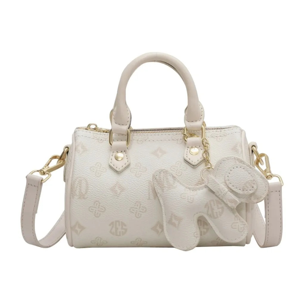 New PU Print Crossbody Bag Square Shape Solid Color Fashion Shoulder Bag with Pendnat Handbag
