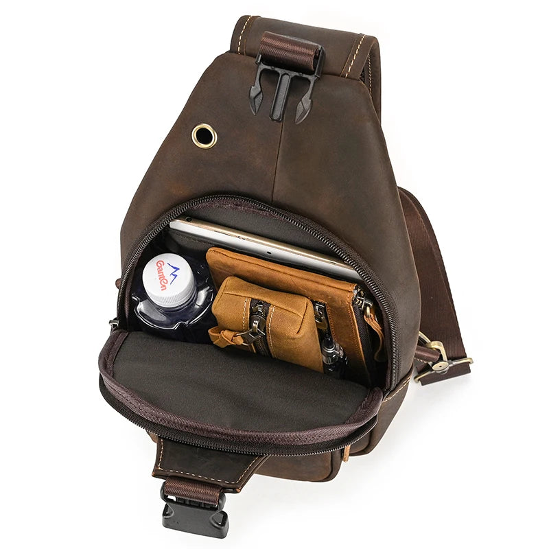 New Fashion Men's Chest Bag Single Shoulder Bagpack Bag Crossbody Chest Pack Vintage Style Male Travel Bags Genuine Leather Hot