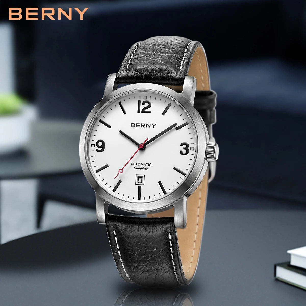 BERNY Men Mechanical Wristwatch 5ATM Waterproof Watch Casual Leather Swiss Railway Timepiece ST1612 Luxury Automatic Men Watch
