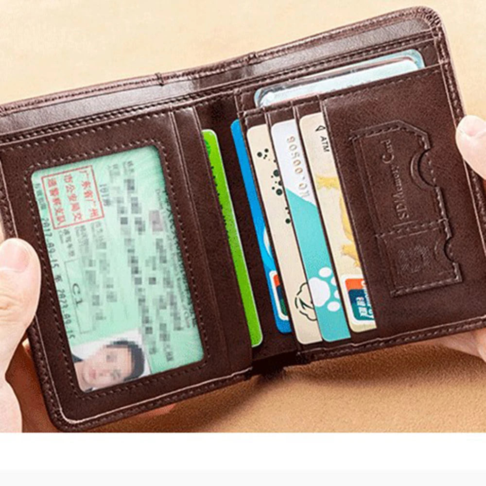PU Leather RFID Wallet Men Slim Vertical Wallets Black Thin Short ID Credit Card Holder Minimalist Men's Brown Money Bag