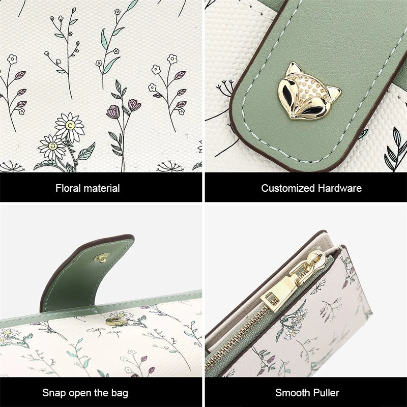 FOXER New Women's Long Wallet Fashion Multi-card Clutch Slot Card Holder Signature Versatile PU Floral Wallet Zipper Coin Purse