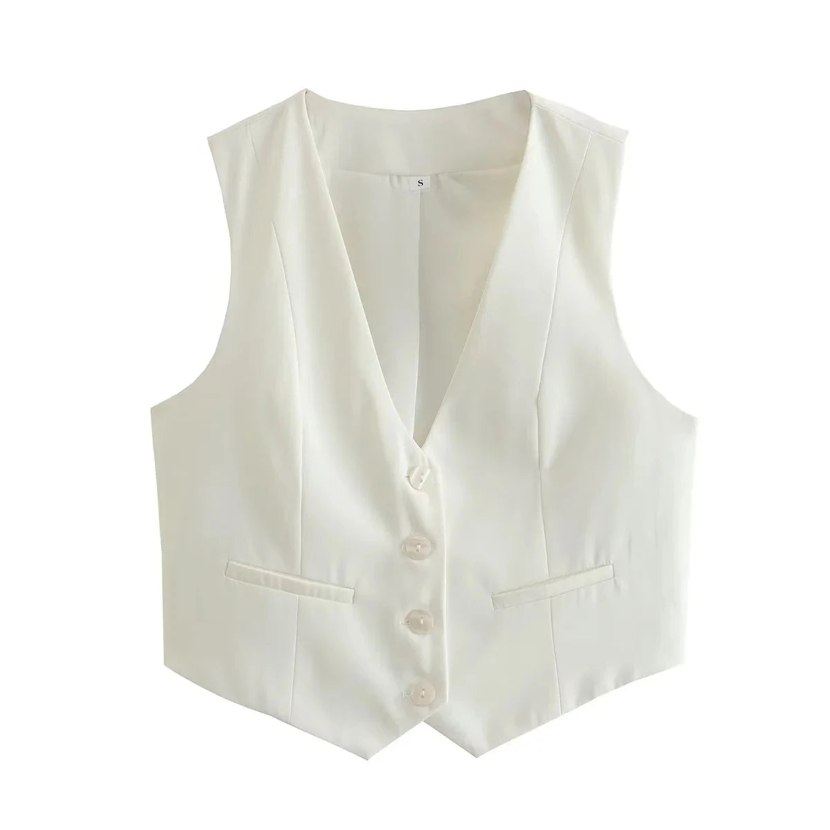 TRAFZA Women Fashion Front Buttons Vest Cropped Waistcoat Vintage V Neck Sleeveless Vests Female Outerwear Chic Tops