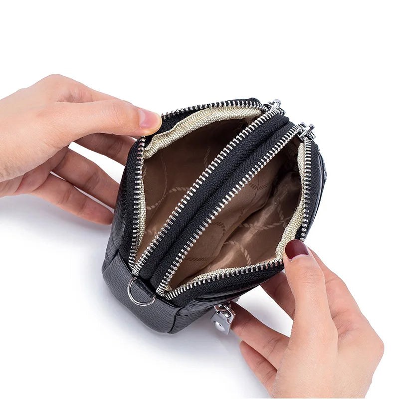 Genuine Leather Women's Wallet with Big Storage Capacity and Wrist Strap