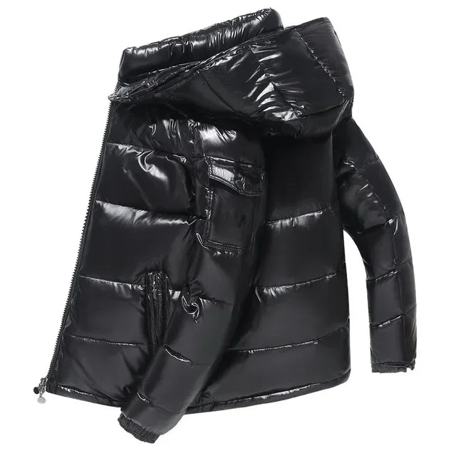 Short Winter Hooded Women Thickened Warm Long Sleeve Cardigan Jacket Waterproof Parkas New Glossy Down Men's Fashion Jackets