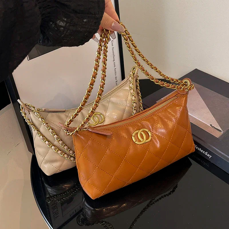 Women's Leather Handbag With Long Shoulder Strap By Famous Designer Luxury Brand For Elegant Outings