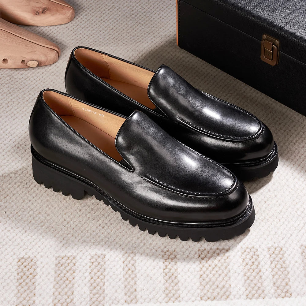 Fashionable Men Formal Shoes Genuine Leather Handmade High Heels Thick Shoes Classic Wedding Office Men's Formal Business Shoes