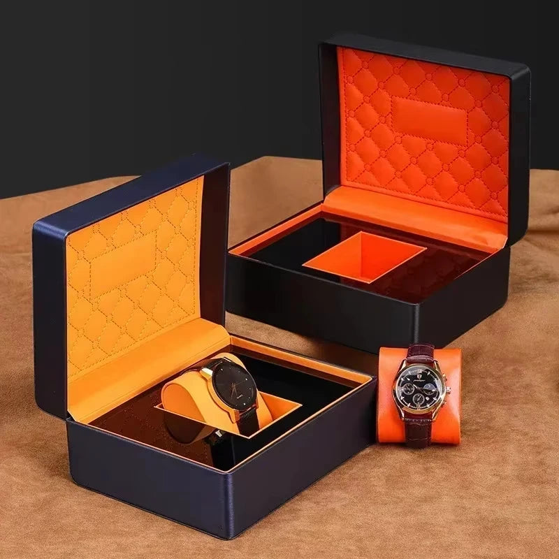 Watch Display Organizer Gift Brand Packaging Jewelry Travel Box High End PU Leather Brushed Metal Effect Watch Packaging Cases