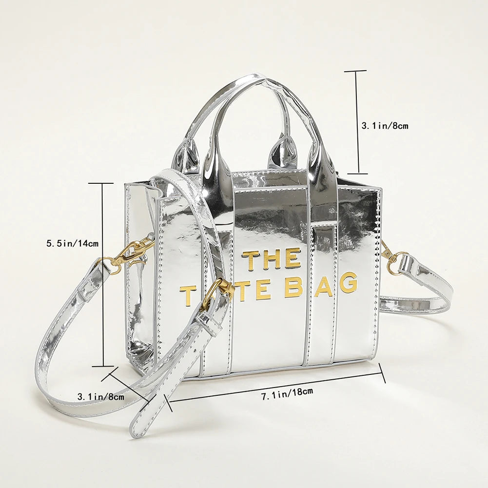 Patent Leather Shoulder Bag Fashion Letter Ladies Tote Bags Casual Adjustable Strap Simple Shiny Portable for Weekend Vacation