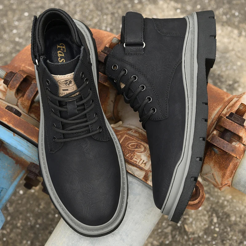 Luxury Genuine Leather Laced Desert Boots Men Shoe Brand Leather Handmade Designer Ankle Boots Fashion Outdoor Round Toe Boots
