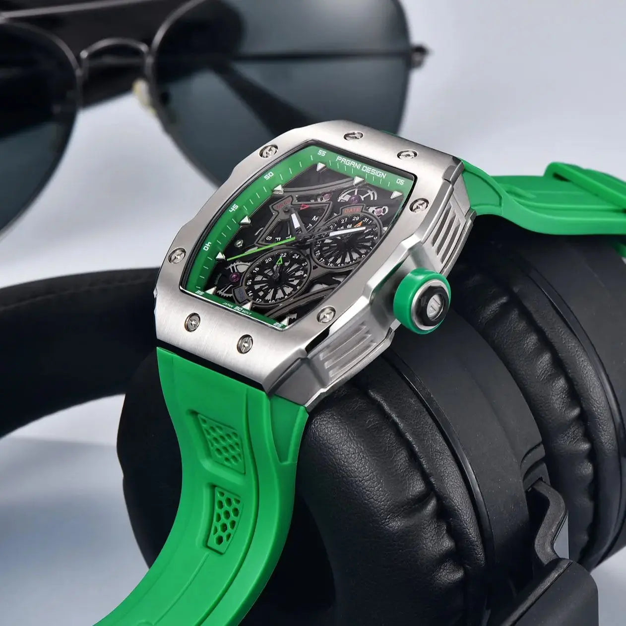 PAGANI DESIGN skeleton Watch Sapphire YS012 Automatic Men’s Quartz Watch Silicone Square Clock Waterproof Relogio Masculino