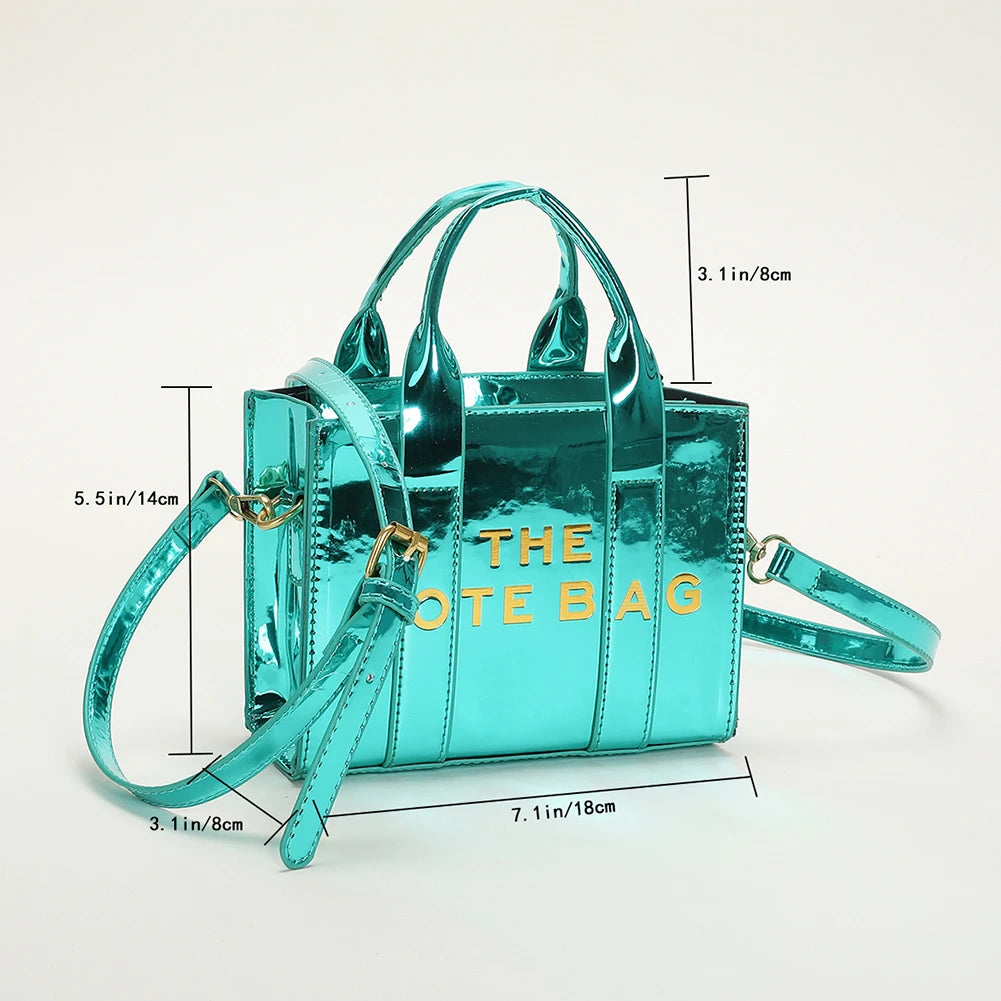 Patent Leather Shoulder Bag Fashion Letter Ladies Tote Bags Casual Adjustable Strap Simple Shiny Portable for Weekend Vacation