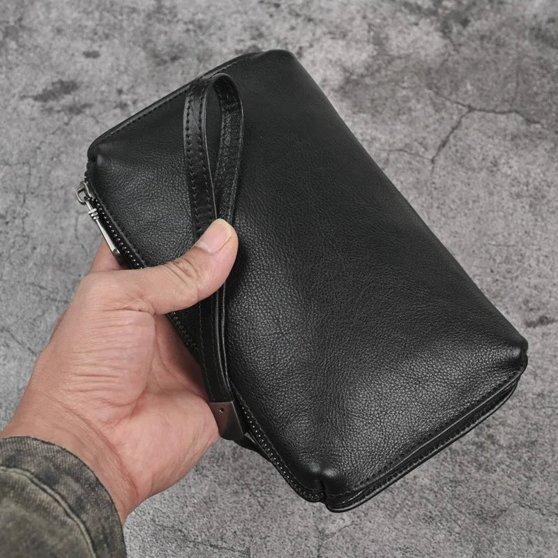 Vintage Men's Clutch Bags Genuine Leather Handbag Male Long Money Wallets Phone Pouch Man Clutch Soft Leather Coin Purse
