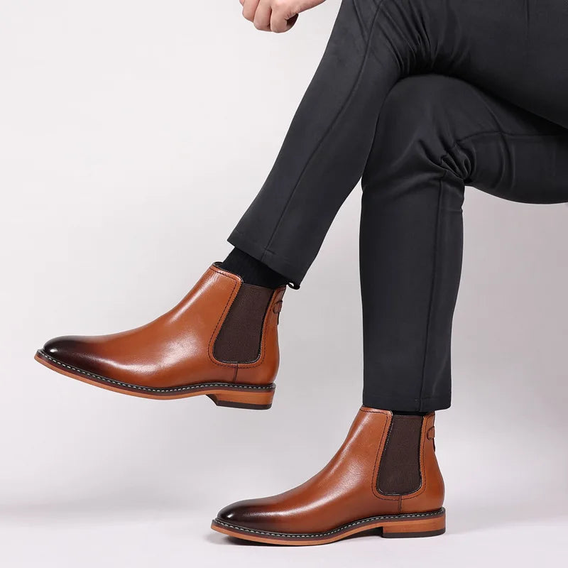 Brand Men's Chelsea Boots Genuine Cow Leather Handmade Boot Shoes Work Shoes For Formal Dress Wedding Business Party New
