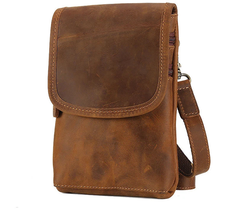 7.5" Leather Phone Pouch phone bag men wear leather belt mobile phone fanny pack for shoulder bag holster leather Mini Men's bag