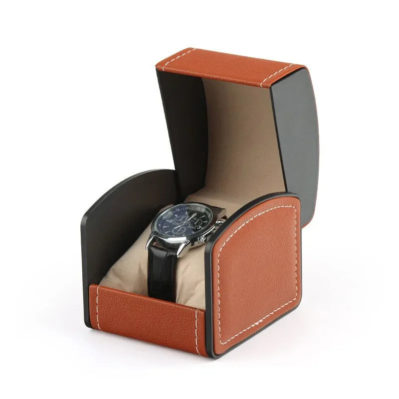 Black Single Watch Gift Box with Pillow PU Leather Wristwatch Display Case Organizer for Men Clamshell PU leather watch case