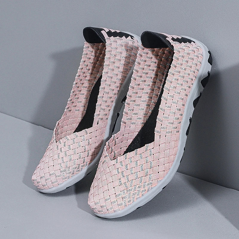 Women's Summer Handmade Woven Sneakers Flat Bottomed Lightweight Breathable Trendy Casual Shoes with Soft Soles Lazy Shoes 2025