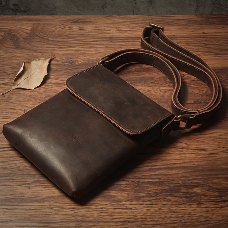 NUKA Men's Genuine Leather Shoulder Bag High Quality Crazy Horse Crossbody Bag Simple Lightweight Sling Bag Small Messenger Bags