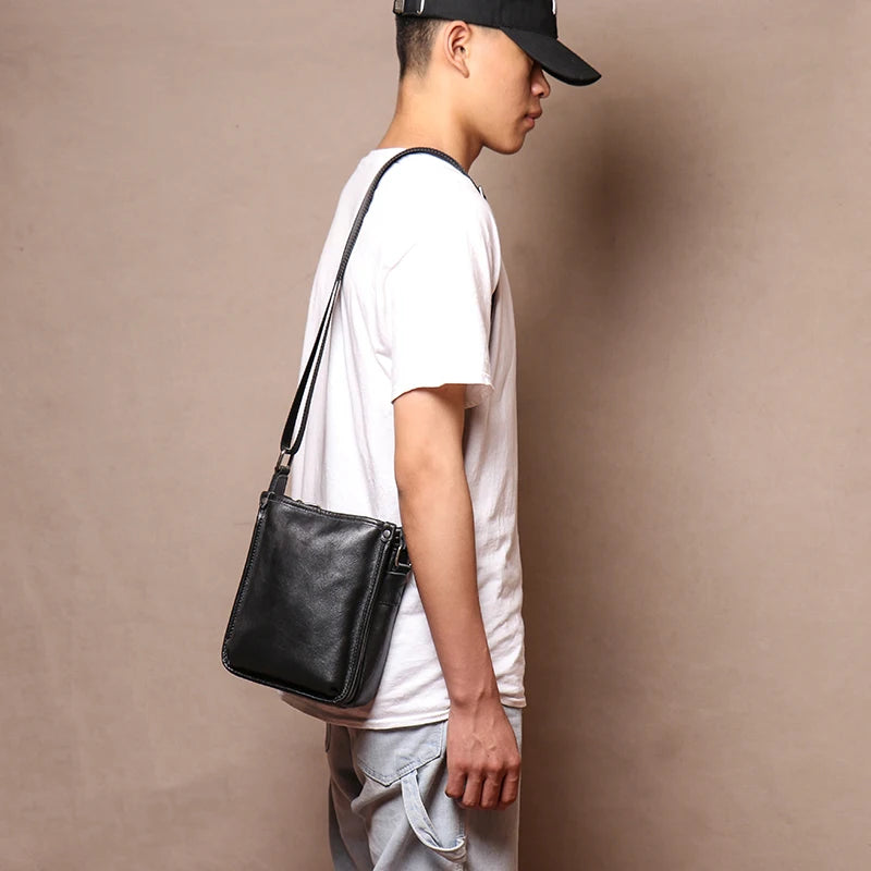 LUOKIR Fashion Genuine Leather Crossbody Bag Men's Casual Shoulder Small Bag Classic Multiple Compartments Cowhide Messenger Bag