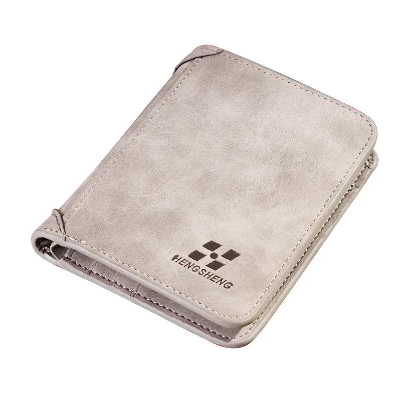 Hengsheng Men's Three-fold Wallet Multi-card Slot European American Short Fashion Nubuck Leather Retro Multi Slot Large Capacity