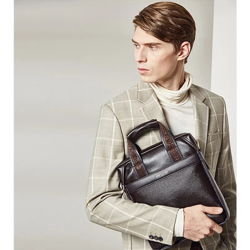 Bostanten 100% Top GENUINE LEATHER Cowhide Shoulder Leisure Men's Bag Business Messenger Portable Briefcase Laptop Casual Purse