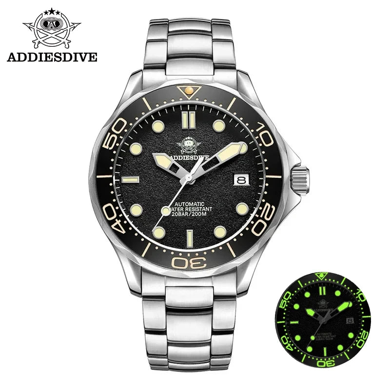 ADDIESDIVE Stainless Steel AD2106 Dive Automatic Mechanical Watch Luxury Sapphire Crystal 200m Waterproof Luminous Men's Watches