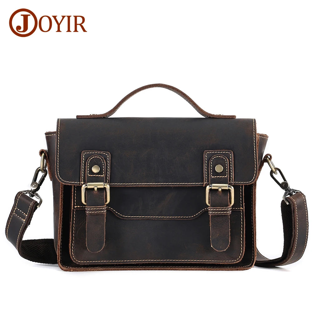 JOYIR Vintage Genuine Leather Shoulder Bag Men Women Work Travel Messenger Satchel Crossbody Bag Fit for 7.9" iPad Handbag
