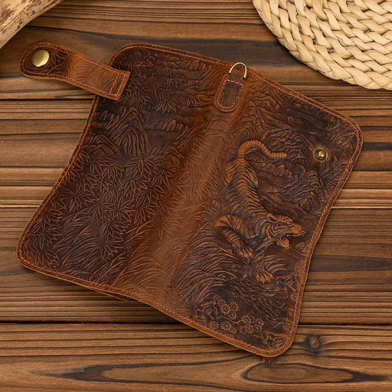 Newsbirds luxury brand designer men leather wallet 3D Tiger Dragon embossing cowhide men's wallet with iron chain high fashion