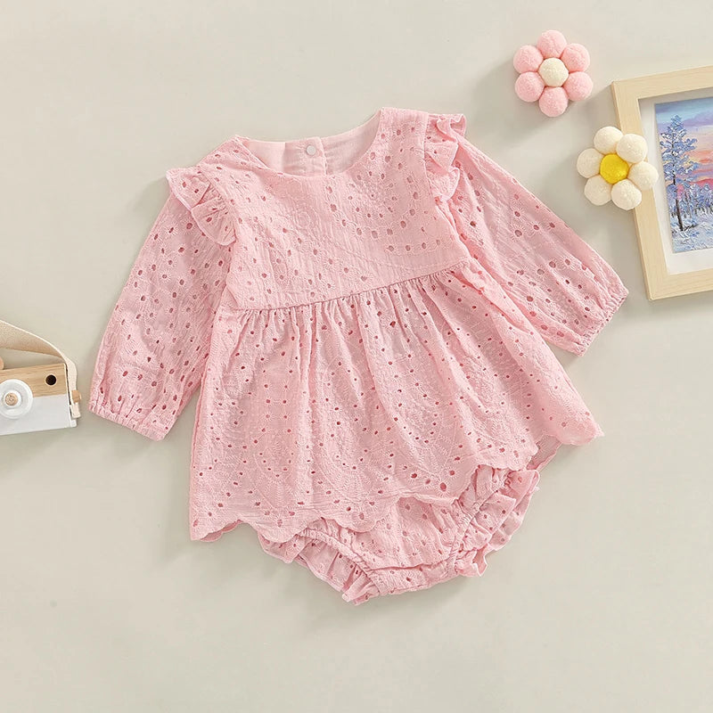 FOCUSNORM 2 Colors Princess Baby Girls Autumn Clothes Sets 0-24M Flowers Hollow Out Ruffles Long Sleeve Dress Tops+Shorts