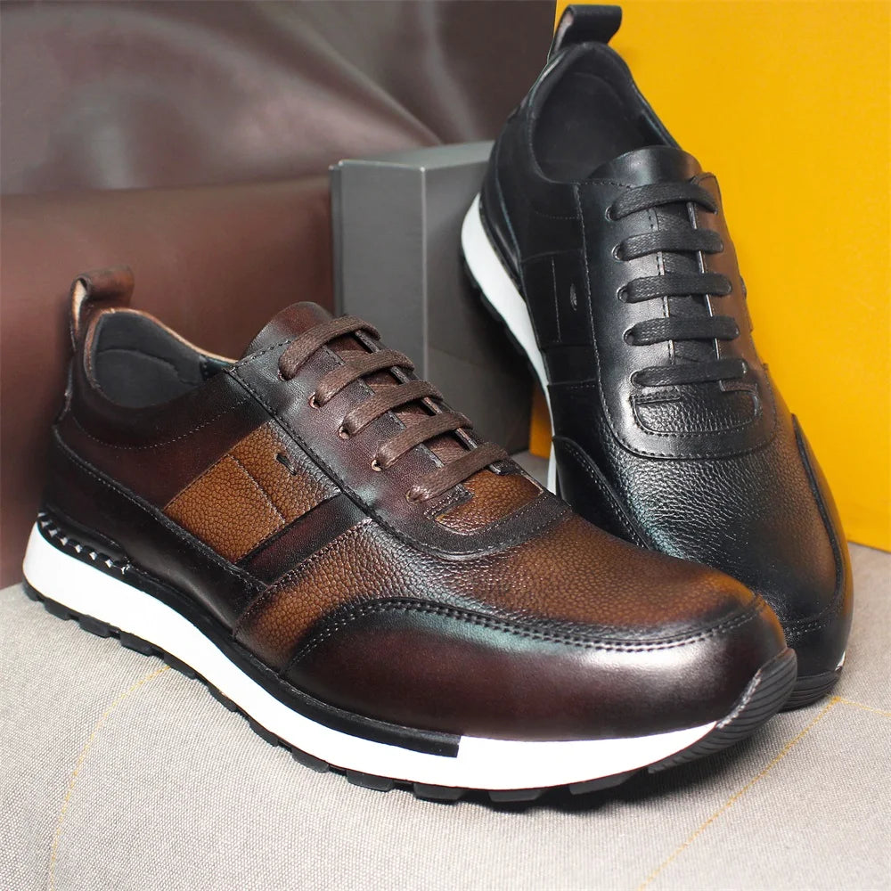 Genuine Leather Men's Sneakers Classic Lace-up Comfortable Casual Non-slip Leather Shoes Office Wedding Party Men's Shoes