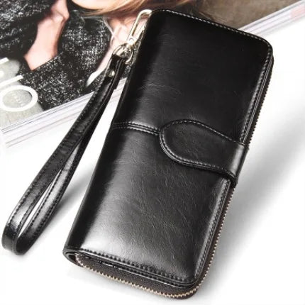 Hot selling women wallet korean American style oil wax wallets zipper note clip women card package mobile phone women clutch