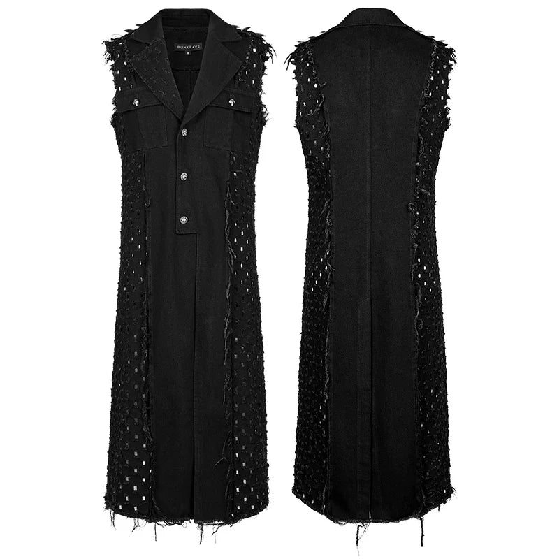 PUNK RAVE Men's Punk Old Medium Length Sleeveless Vest Non-elastic Woven Fashion Casual Handsome Men Jacket Four Seasons