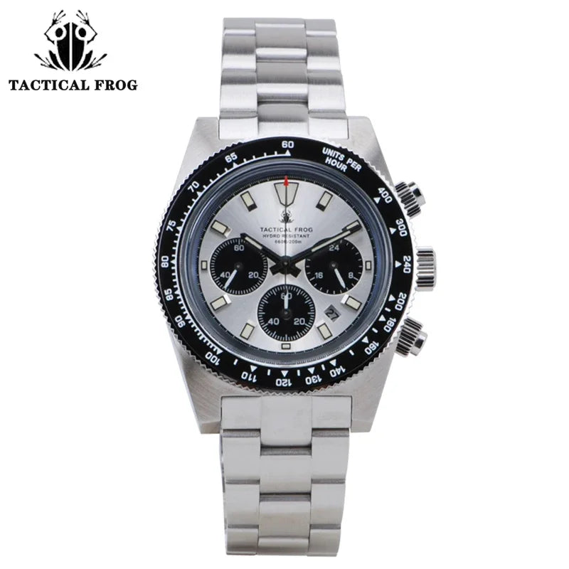 Tactical Frog Sapphire Crystal Mirror Ceramic Bezel Chronograph Watch V2 Solar VS75A Eco-Drive Quartz 20Bar Waterproof Men Watch