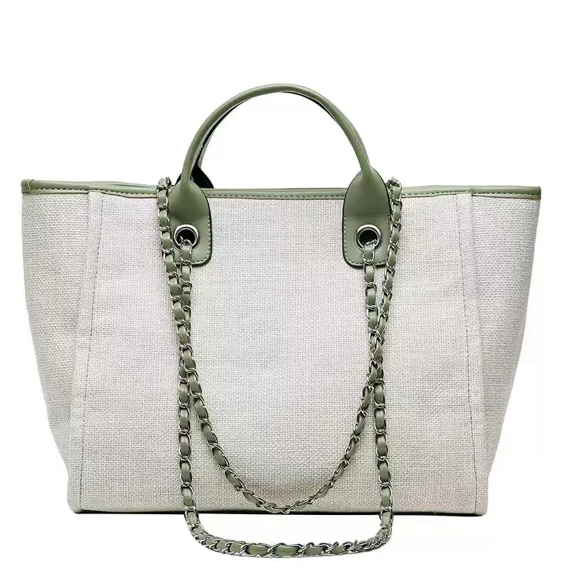 Custom Monogram Canvas Tote Bag Initial Bag Handbag Beach Bag Birthday Gift Bag with Chain Tote Bag Summer Holiday Bag